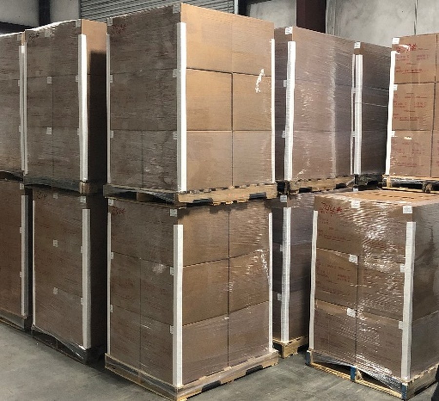 Finished roofing product palletised for shipping